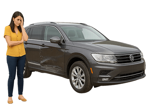 Victim With Car Damage from Accident in Missouri
